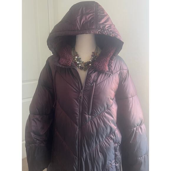 Ava & Viv Women’s Plus Size Winter Puffer Long 2-Way Zip Front Burgundy Coat 2X - Picture 10 of 16